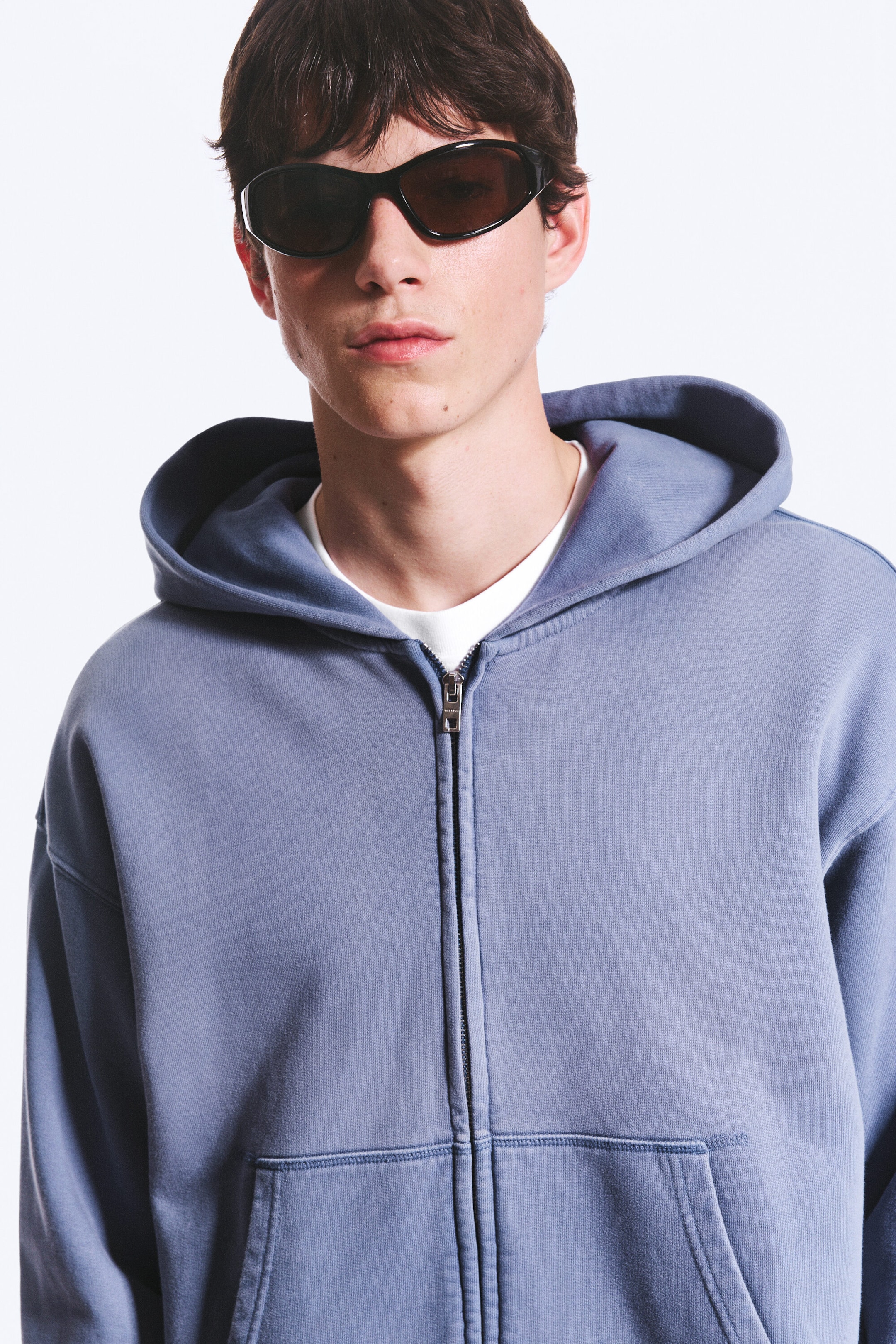 Washed Blue - Boxy Zip Hoodie - 2