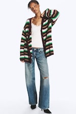 Plomme/Grønn/Beige Stripe - Myk strikket cardigan med V-hals - 1