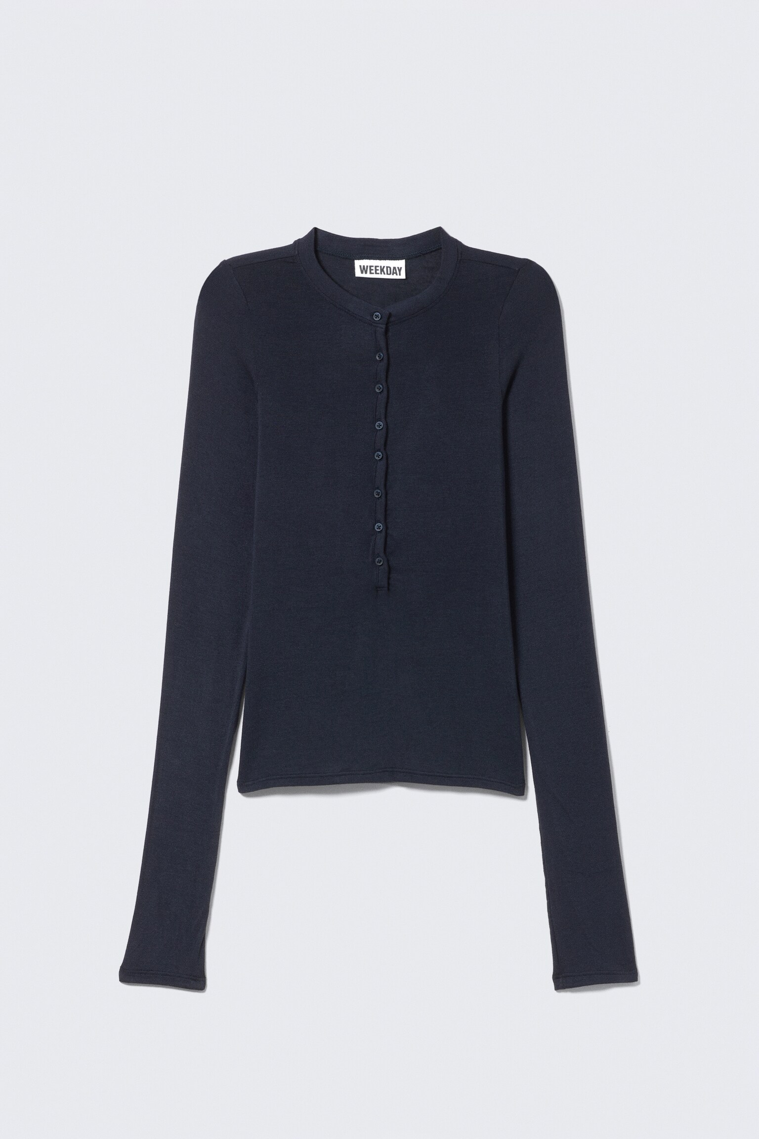 Slim Long-Sleeved Henley Top - Dark Blue - 2