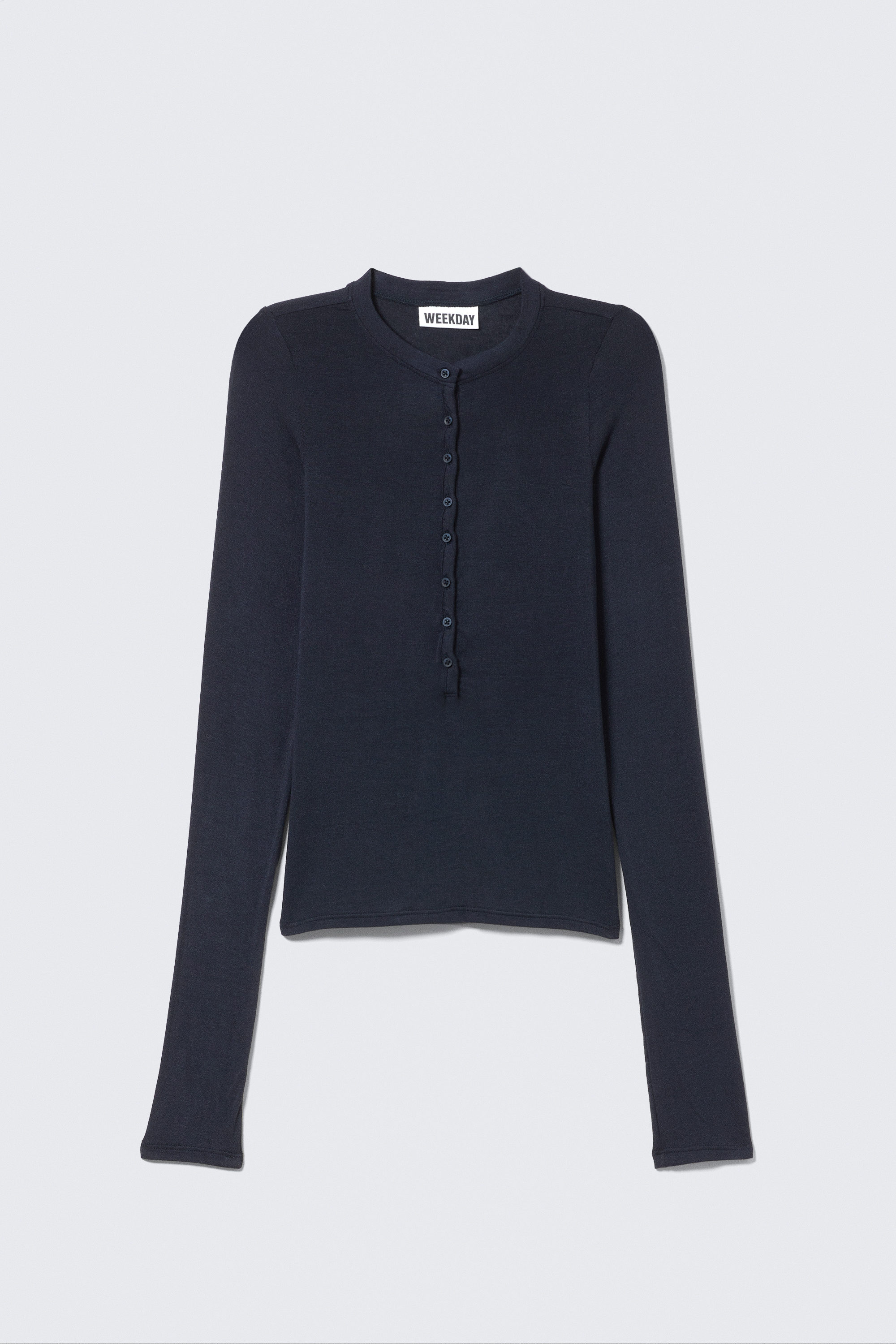 Dark Blue - SLIM BUTTONED LONG SLEEVE TOP - 1