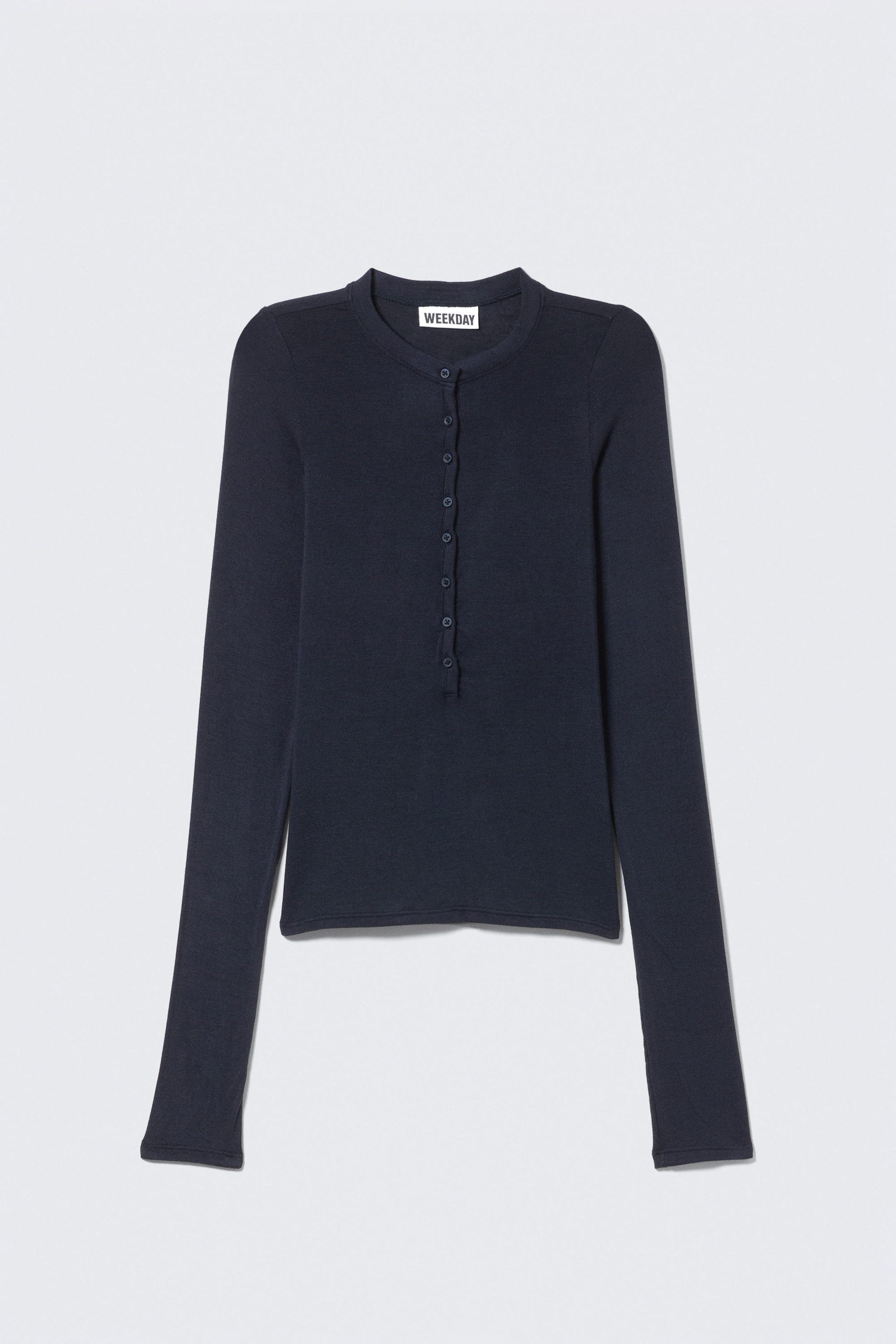 Dark Blue - Slim Long-Sleeved Henley Top - 1