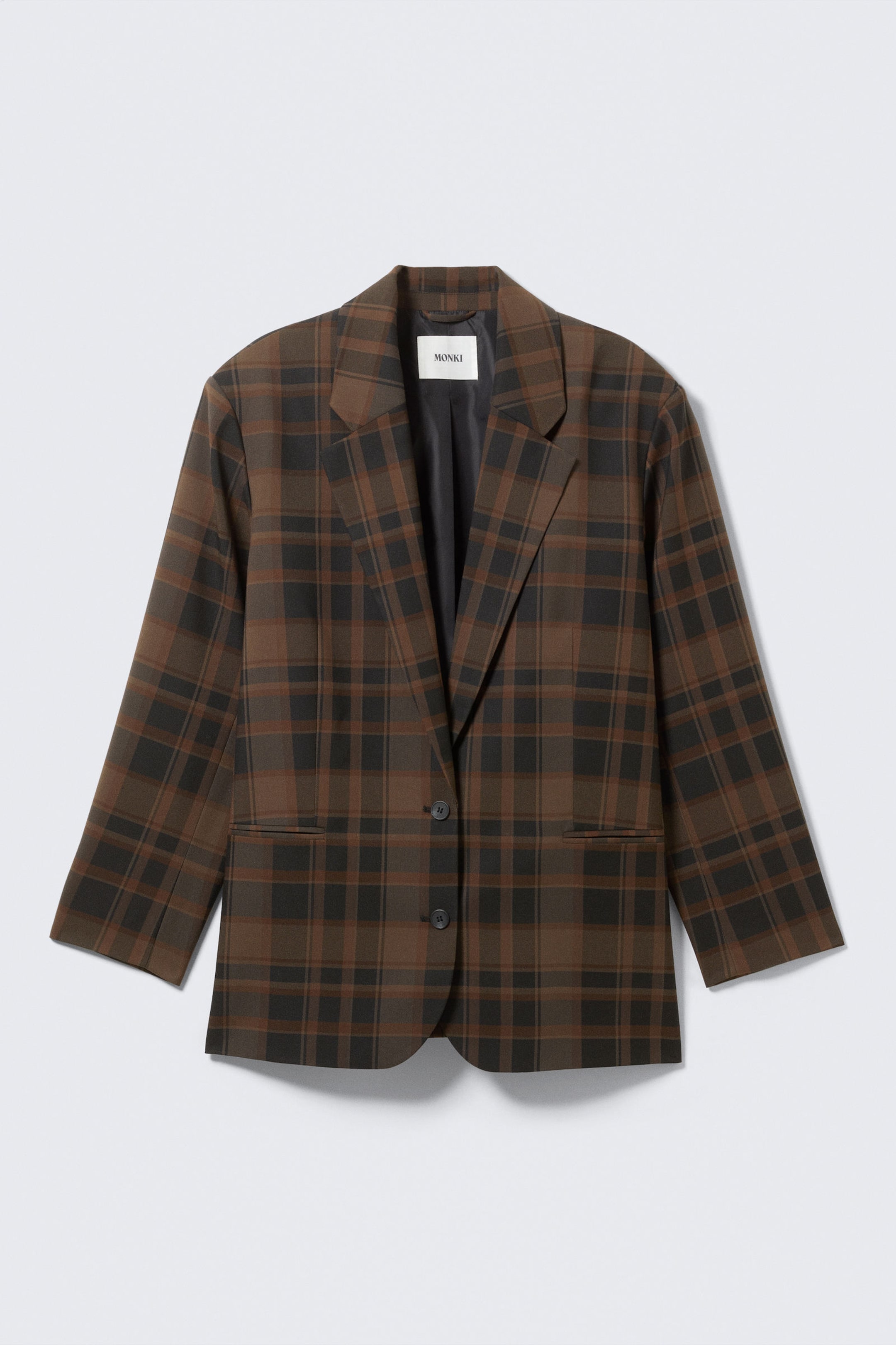 Checked Dark Brown - Single-Breasted Oversized Checked Blazer - 4