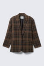 Checked Dark Brown - Single-Breasted Oversized Checked Blazer - 4