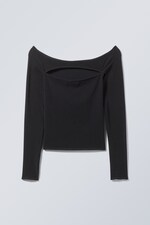 Schwarz - Langarmtop Evie mit Cut-out - 0