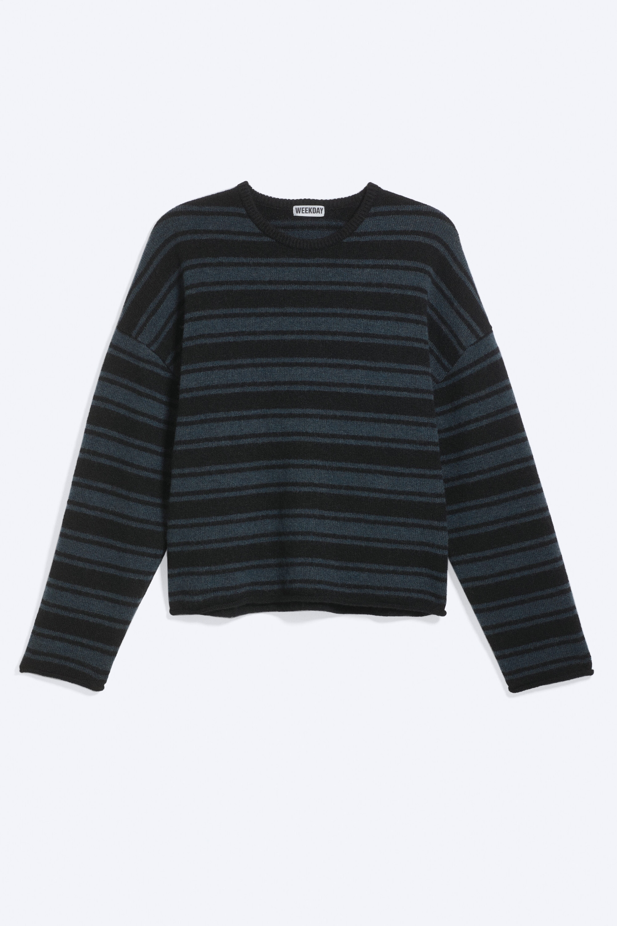 Svart/Blå Stripe - Boxy strikkegenser - 0