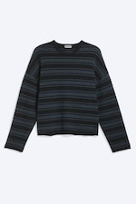 Svart/Blå Stripe - Boxy strikkegenser - 0