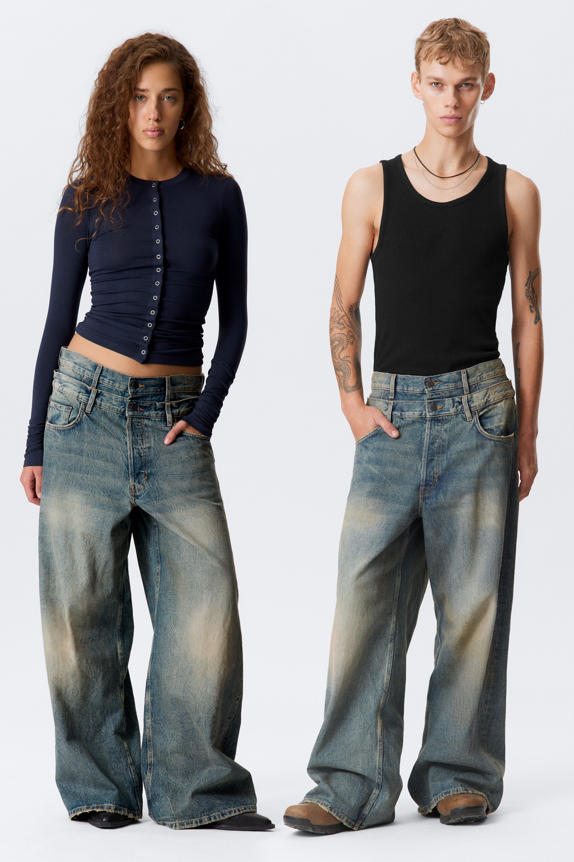 Arizona Blue - Medium Blue - Dual Waistband Wide Leg Jeans - 2