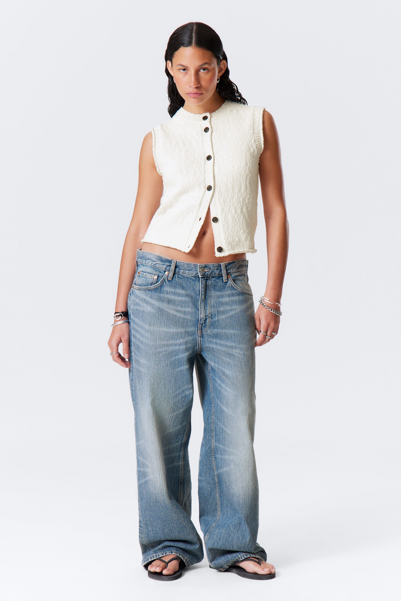 Knitted Single-Breasted Vest - Off-white - 6