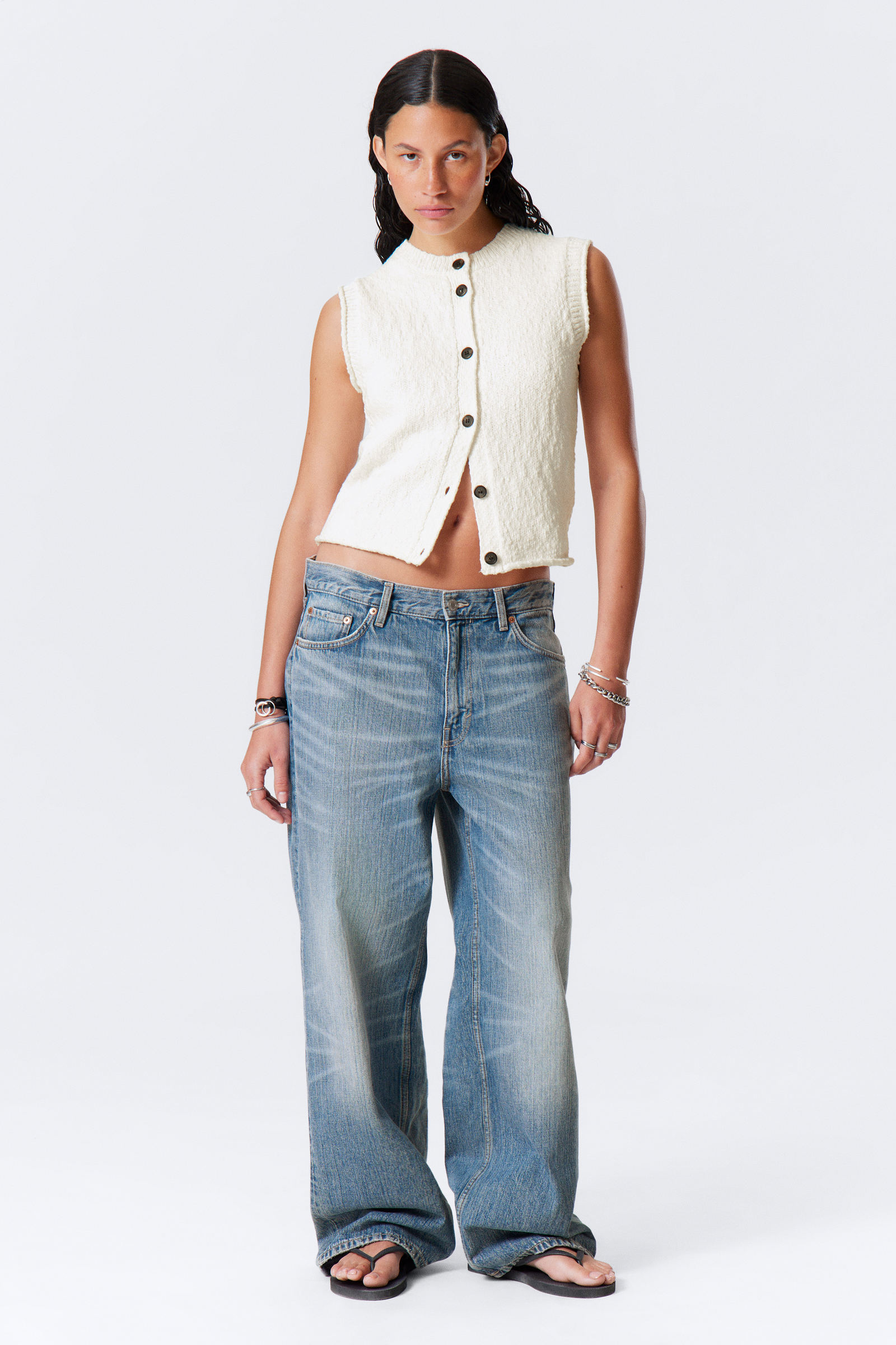 knitted single-breasted vest - Off-white | Weekday WW