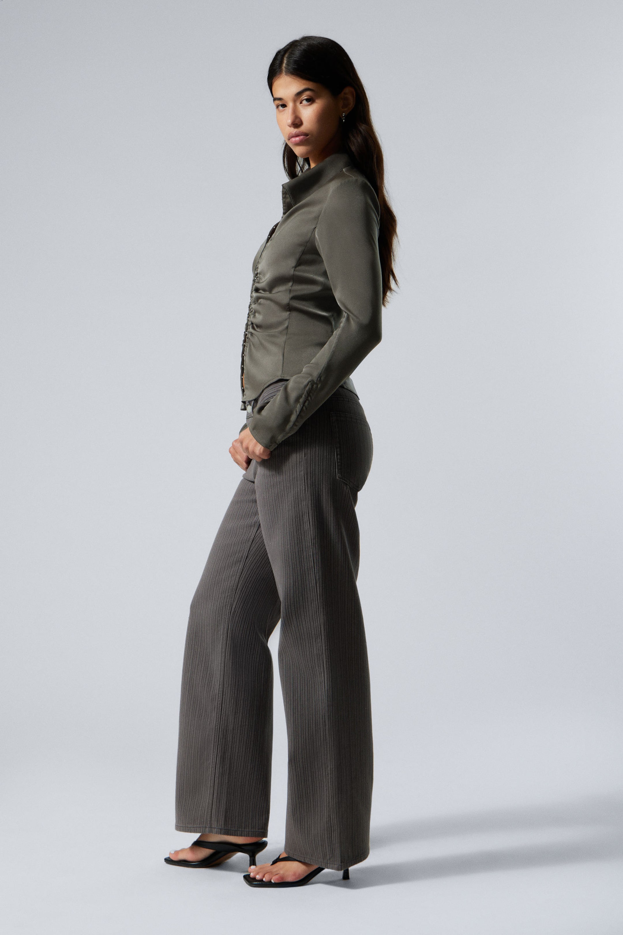 #383938 - Low Waist Pinstripe Cotton Trousers - 2