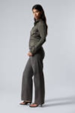 Dark Grey - Pinstriped - Low Waist Pinstripe Cotton Trousers - 1