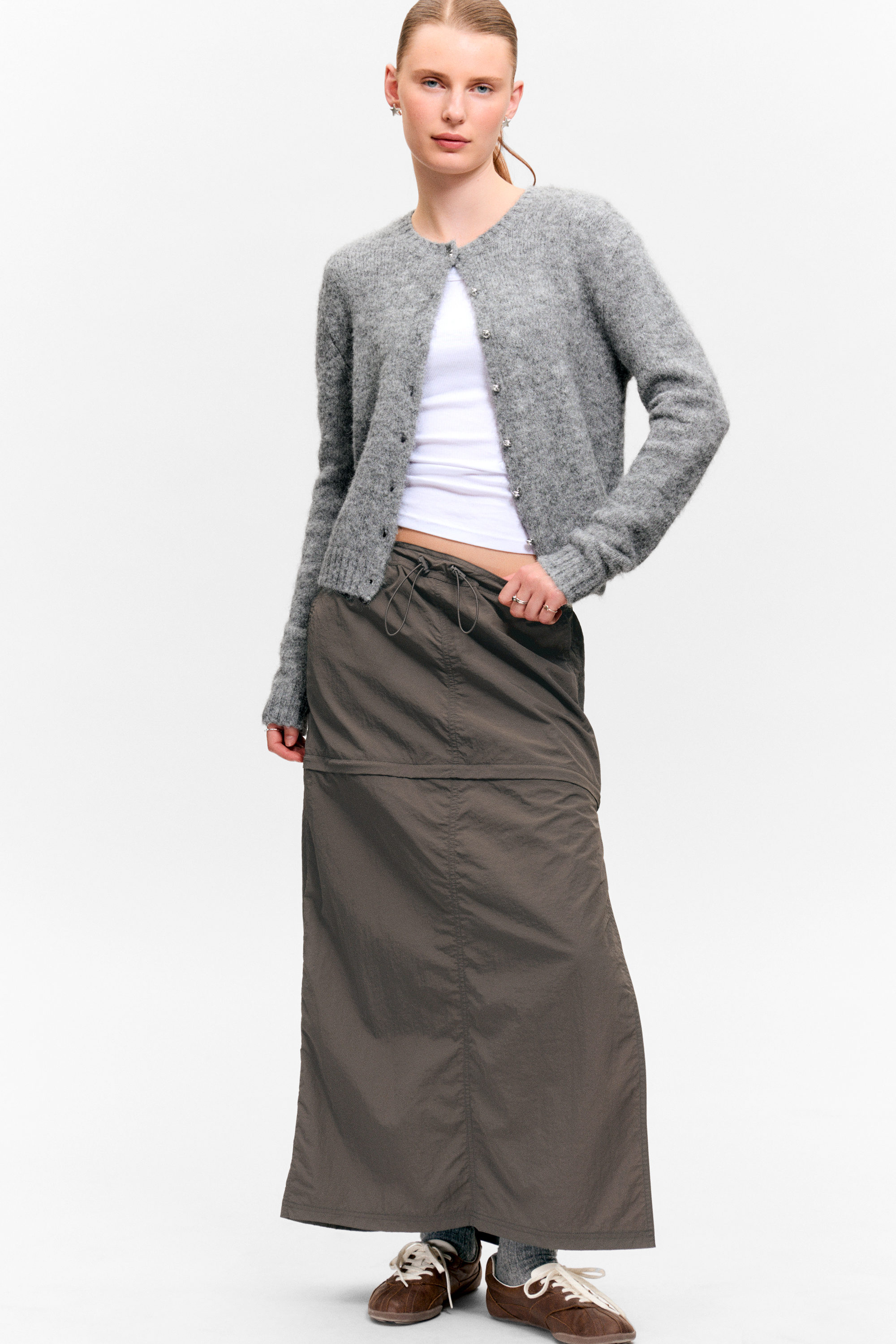 Dark Grey - Convertible Nylon Cargo Skirt - 2