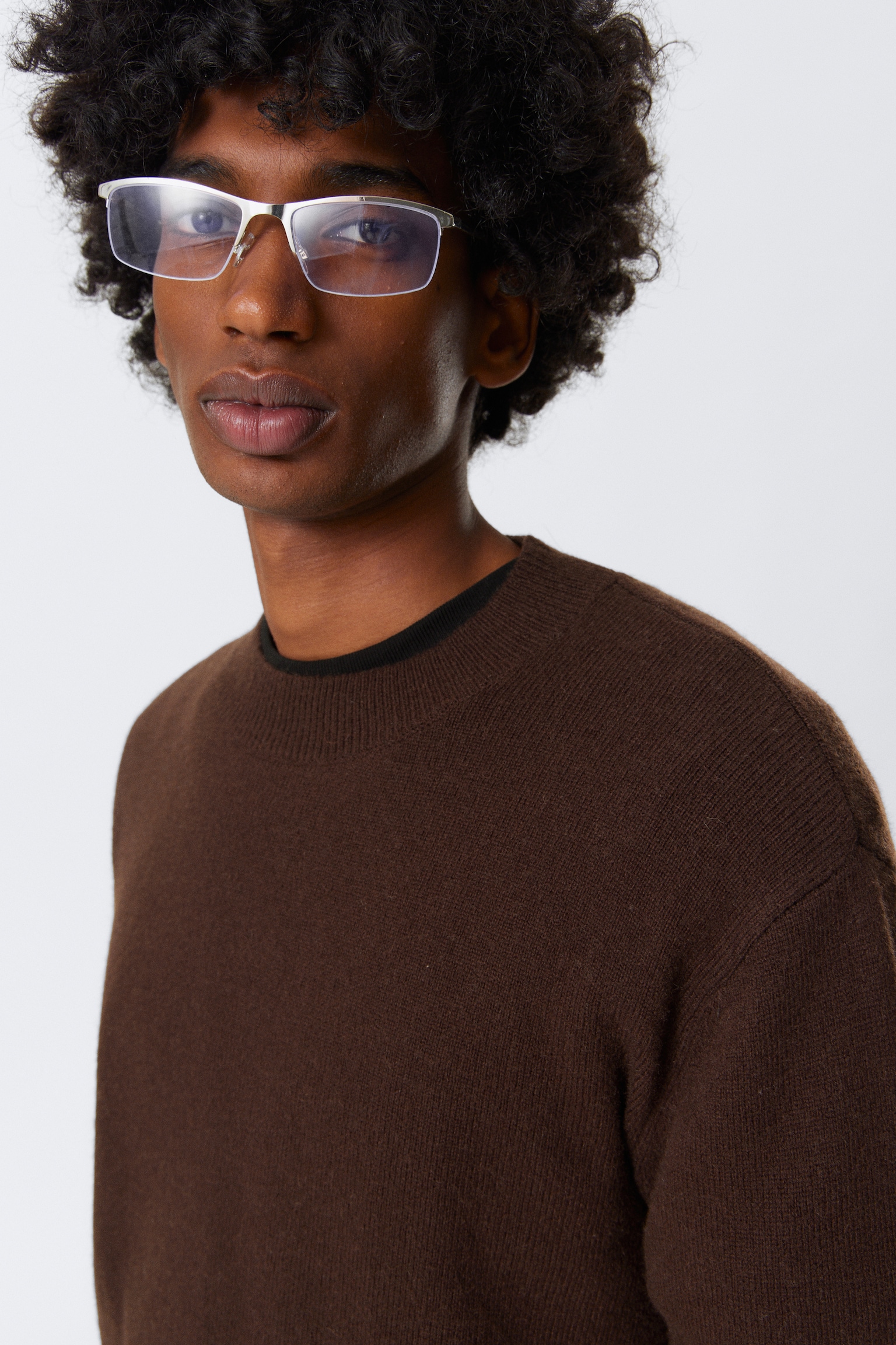 Regular Fit Wool-Blend Crew-Neck Sweater - Dark Brown/Black - 6