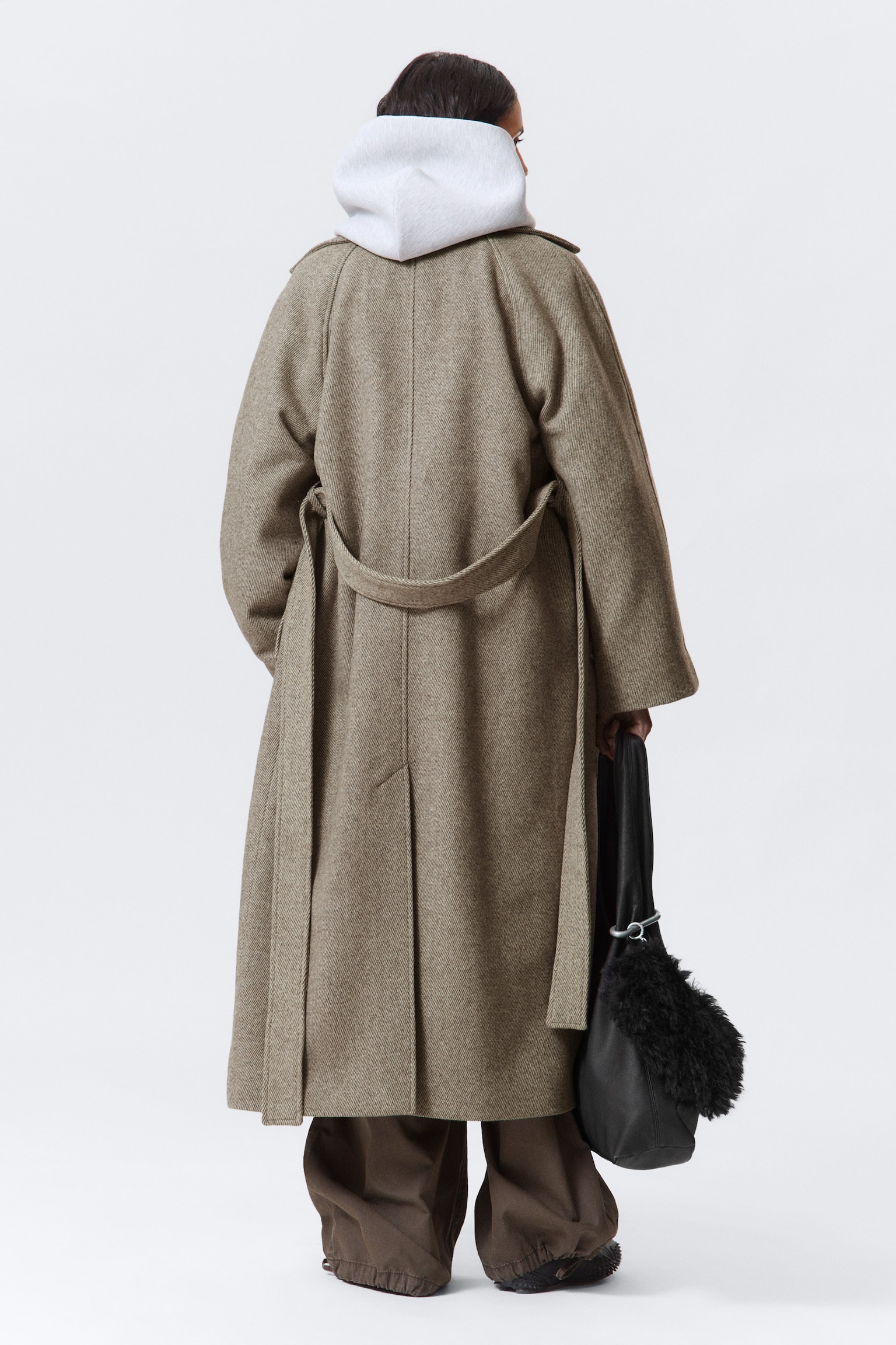 Kia Oversized Wool-Blend Double-Breasted Coat - Light Beige/Dark Grey Melange/Black - 5