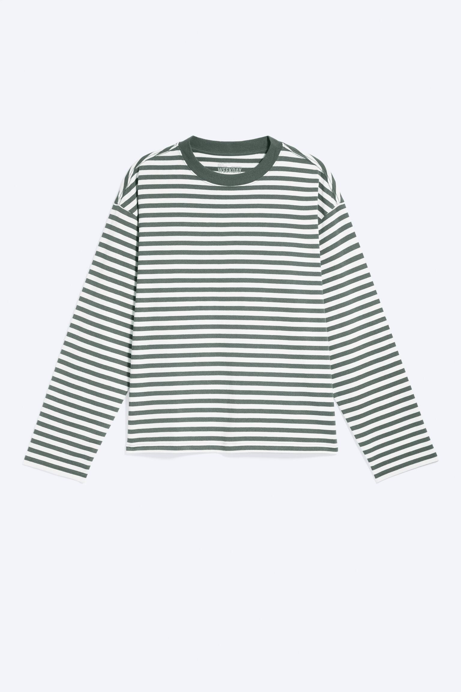 Ruimvallend boxy T-shirt met lange mouwen - Gestreept groen/wit/Wit/Lichtblauw/Zwart/Gestreept donkerbruin/Donkerbruin/Blauw en wit gestreept/Oudblauw/Zachtpurper/White & Navy Stripes/Wit/grijs gestreept/Donker marineblauw/White - Green Stripe/Wit - Bruine strepen/Donkergroen/Geel/Zachtgrijs
