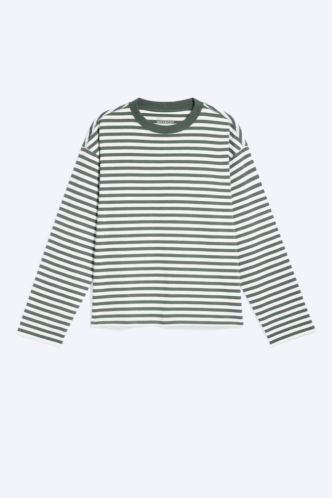 T-shirt a maniche lunghe Loose Boxy - Verde/bianco a righe/Viola Polveroso/Bianco e blu navy a righe/Bianco/Righe blu e bianche/Verde scuro/Nero/Azzurro/Marrone scuro/Marrone scuro a righe/Azzurro polvere/Righe bianche e grigie/Bianco – Riga verde/Giallo/Bianco - Marrone a righe/Blu navy scuro - 1