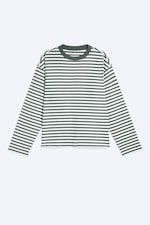 Striped Green/White - Loose Boxy Long-Sleeved T-shirt - 0