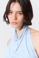Light Blue - Draped Halter Top - 2