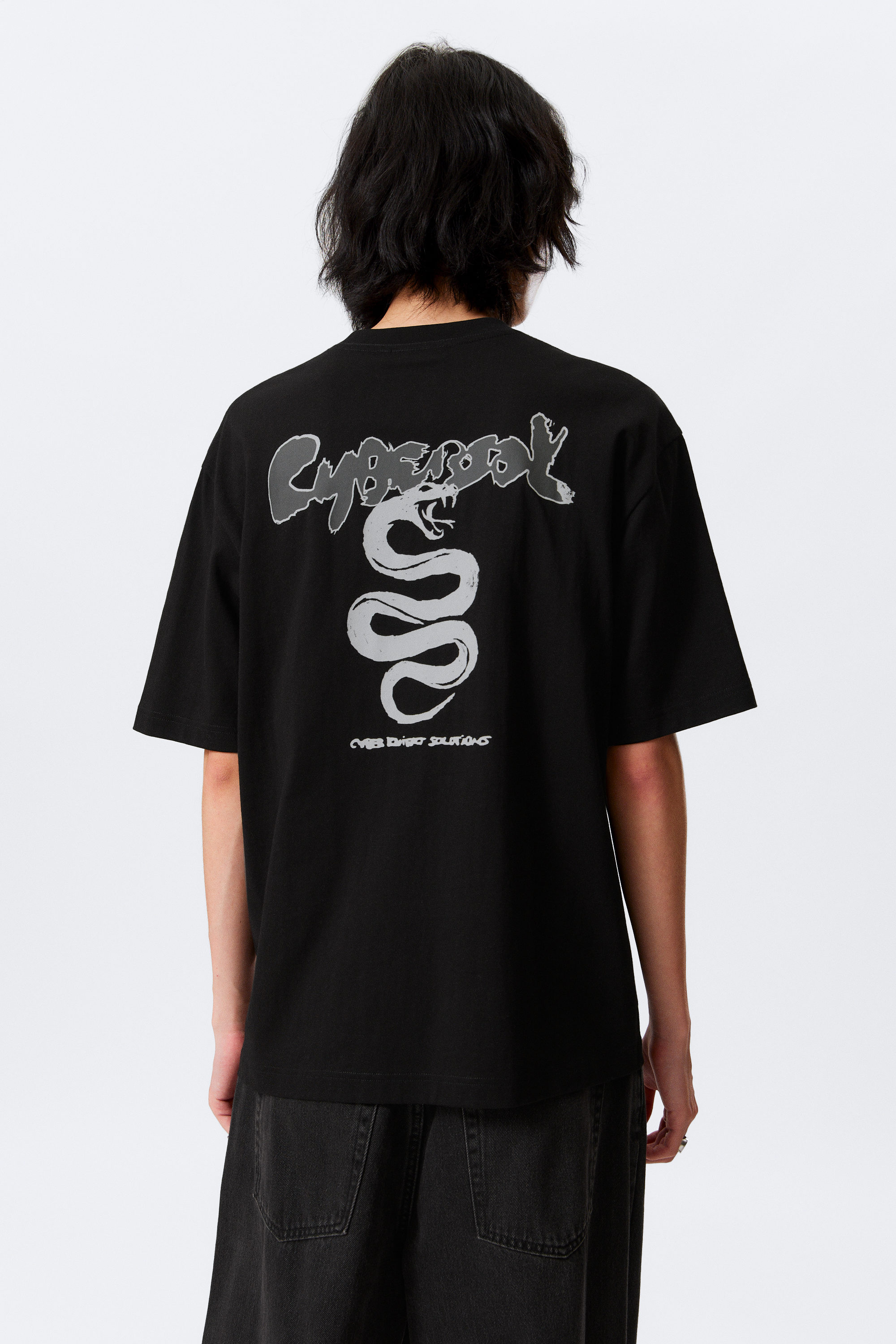 Black - Cyber Snake - Relaxed Graphic Printed T-shirt - 2