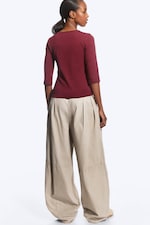 Dark Red - Fitted Three-Quarter Sleeve Top - 2