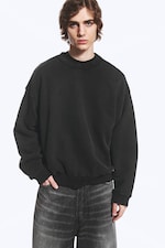 Sliten Svart - Ledig sweatshirt i kraftig bomull - 0