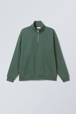 Dark Green - Relaxed Heavy Half Zip Sweater - 0