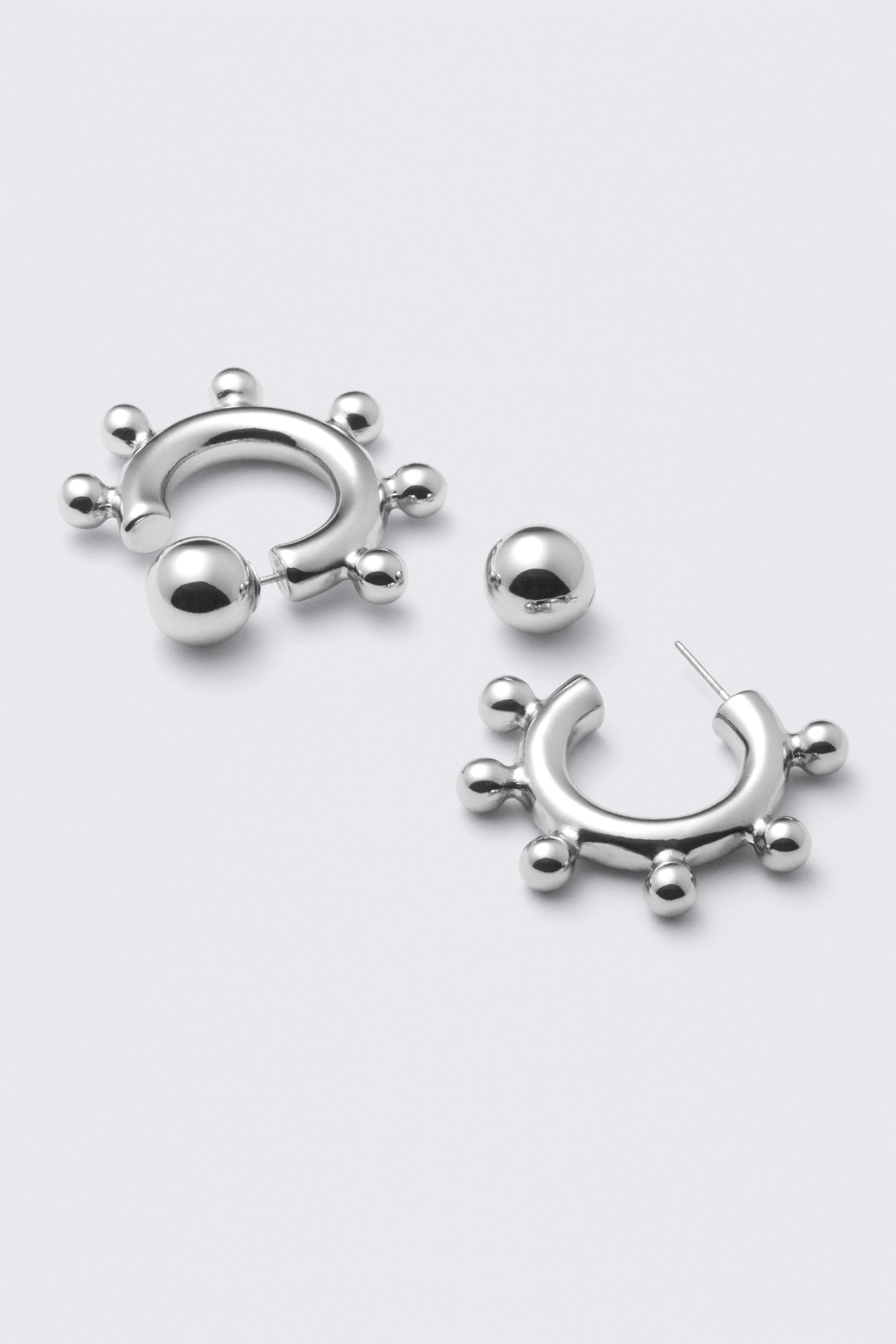 Silver - Pierced Bead Hoop Earrings - 2