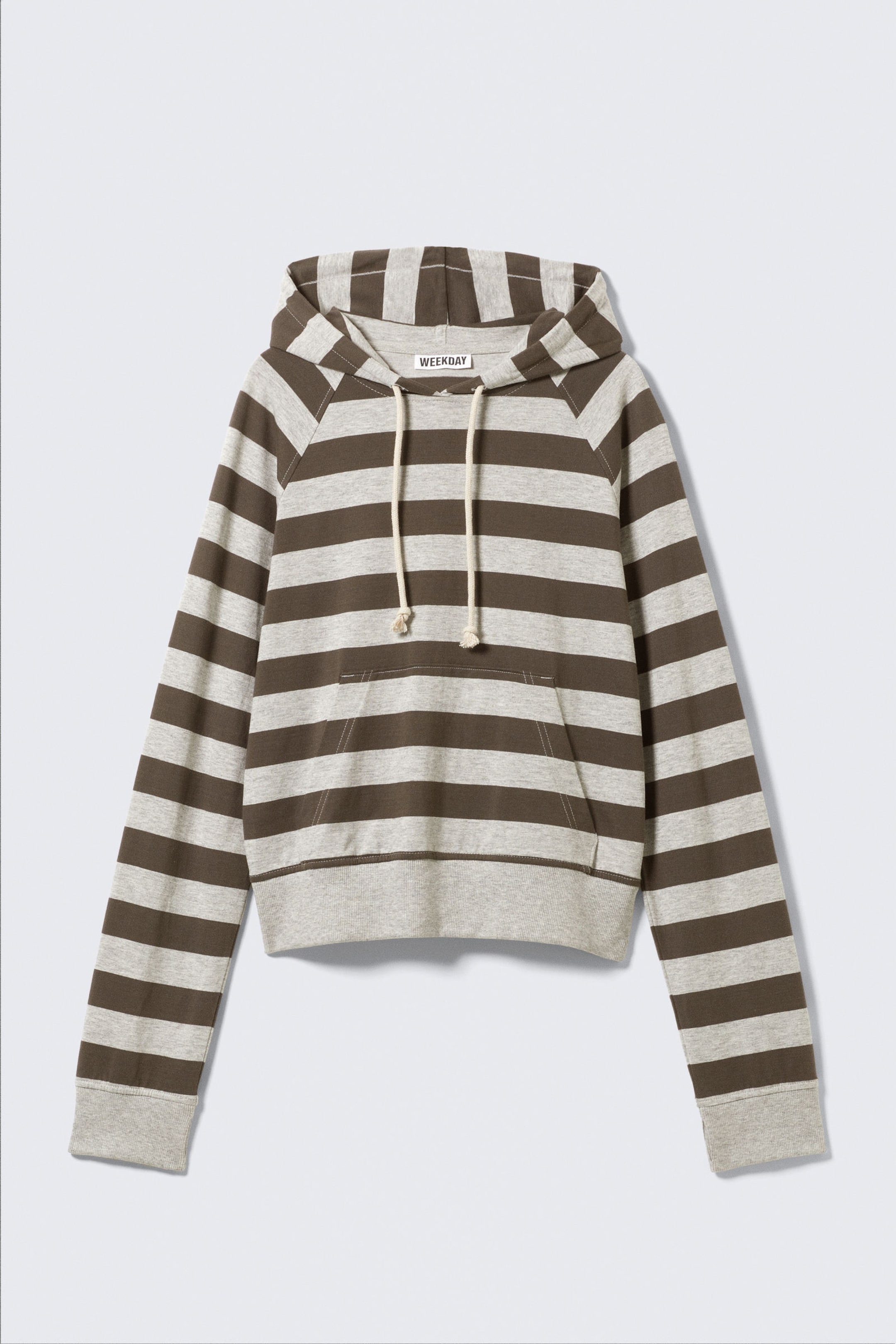 Grau & Braun gestreift - Eng geschnittener Hoodie aus Baumwolljersey - 2