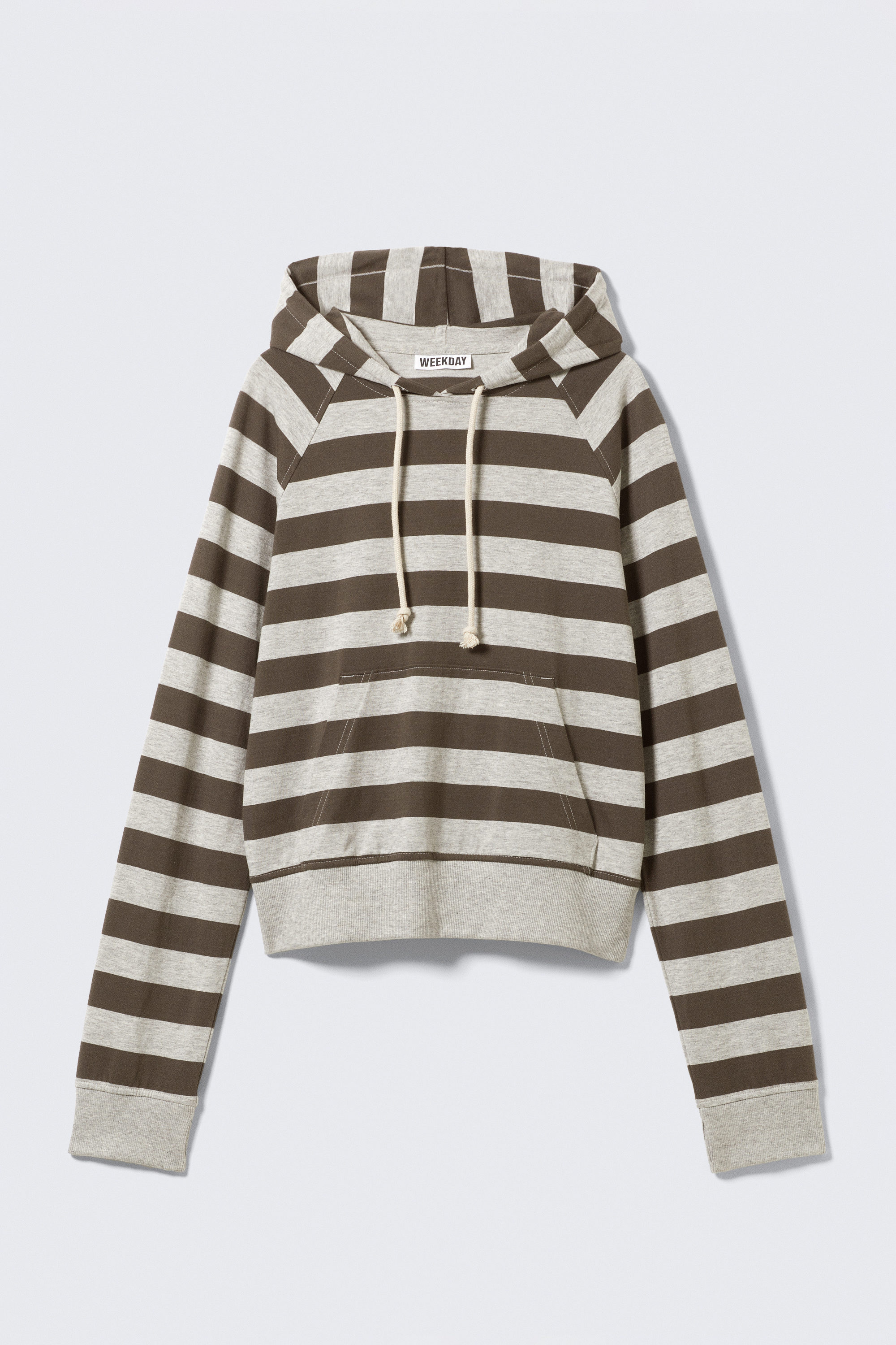 Grau & Braun gestreift - Eng geschnittener Hoodie aus Baumwolljersey - 2