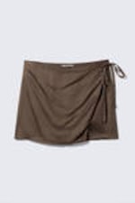 Dark Brown - Satin Wrap Mini Skirt - 3