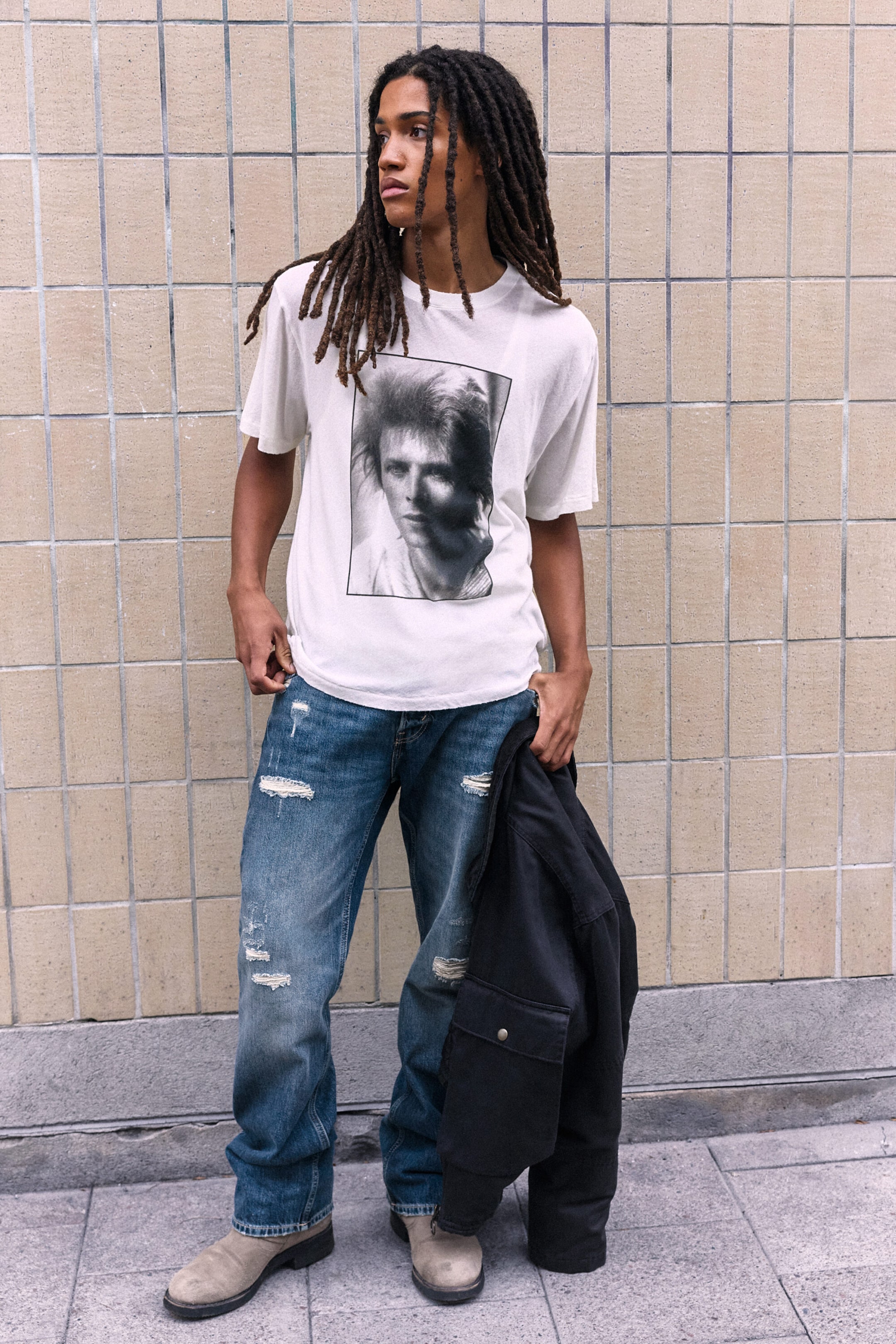 White - Bowie trashed slub tee - 1