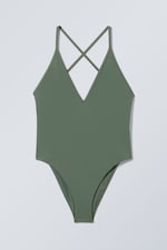 Oudgroen - Badpak met diepe V-hals - 0