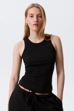 Black - Fitted Rib Tank Top - 0