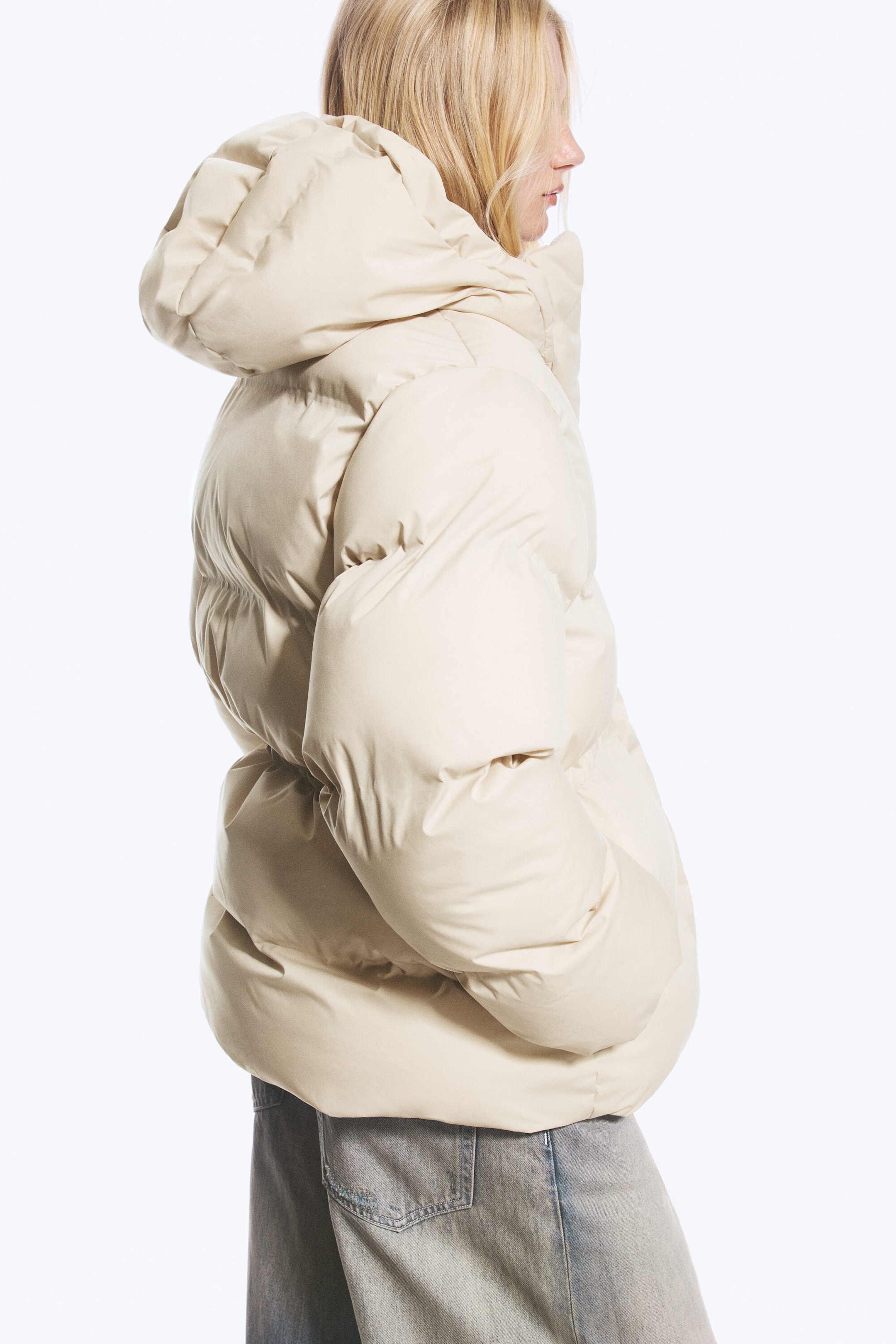 Light Beige - Waisted puffer jacket - 5