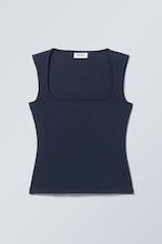 Dark Blue - Antonia Square Neck Top - 0