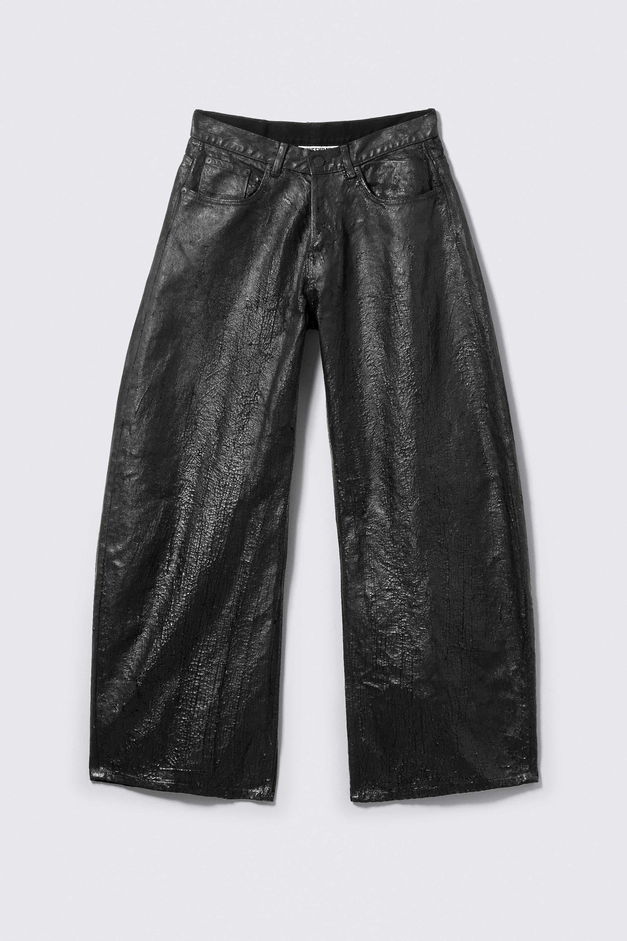 Black - Cracked Loose Fit Barrel Leg Jeans - 5