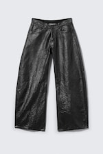 Black - Cracked Loose Fit Barrel Leg Jeans - 5