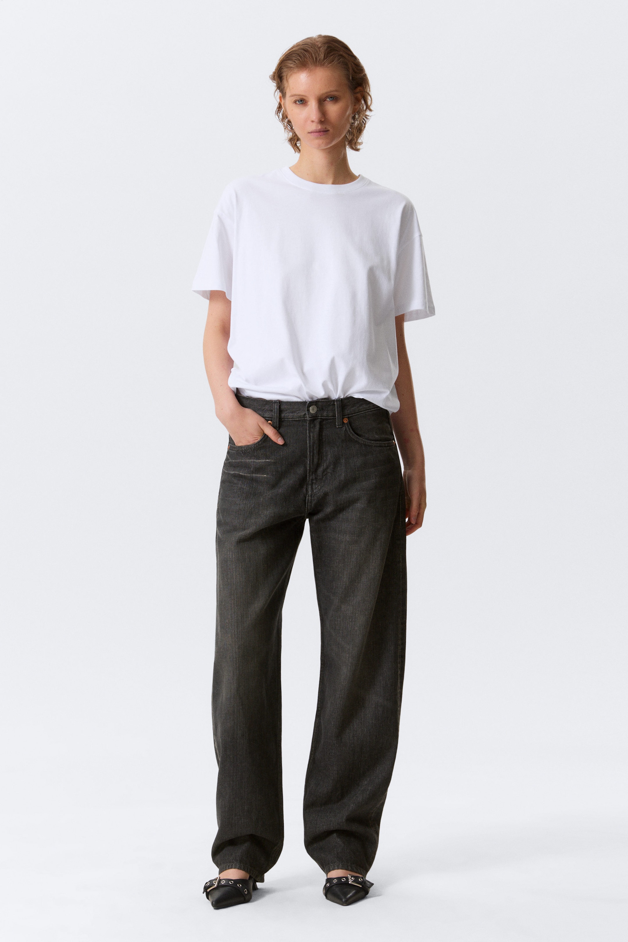 Chelsea Black - Black - Nebula Mid Rise Loose Barrel Leg Unisex Jeans - 2