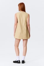 Jaune clair - Mini robe chasuble saharienne en toile de coton - 3