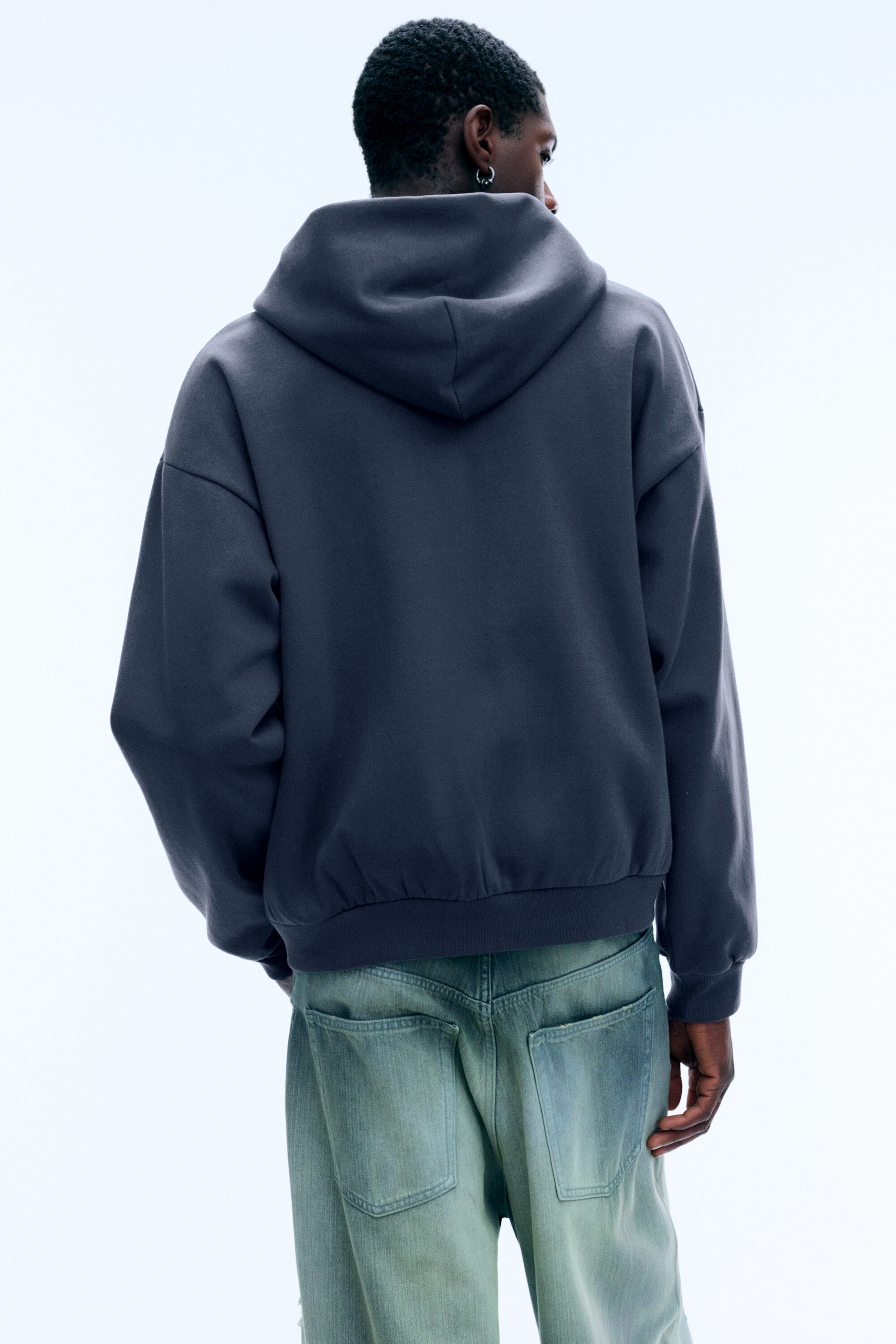Dunkelblau - Weit geschnittener Zip-Hoodie - 4
