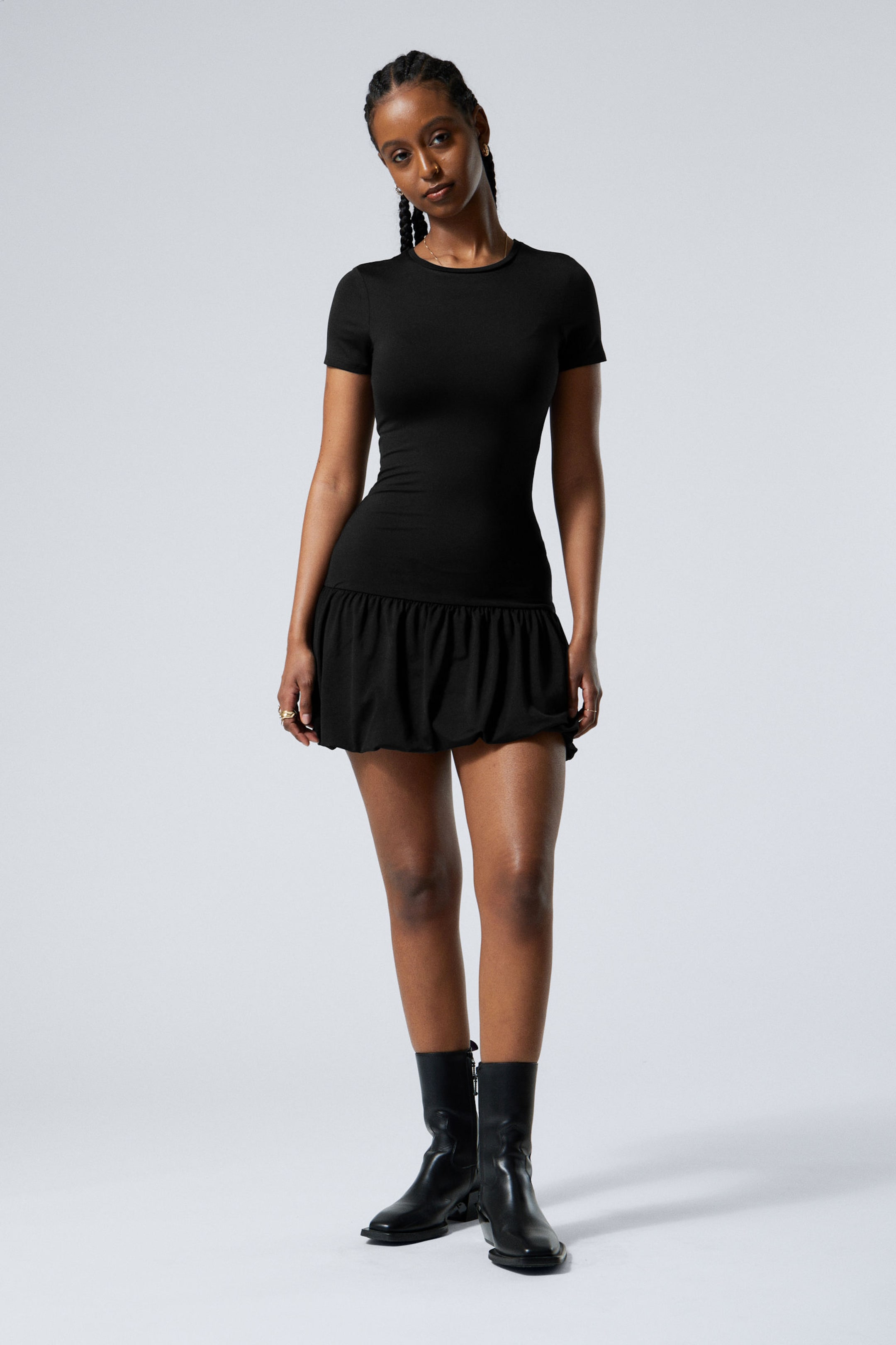 Black - Mini Balloon T-shirt Dress - 1