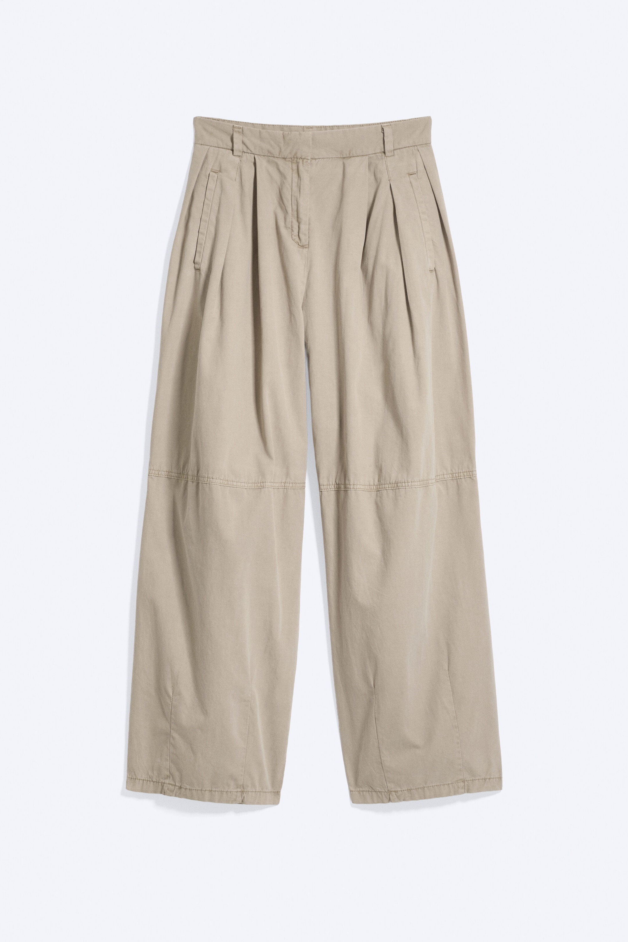Beige - Low-Rise Pleated Barrel Trousers - 1