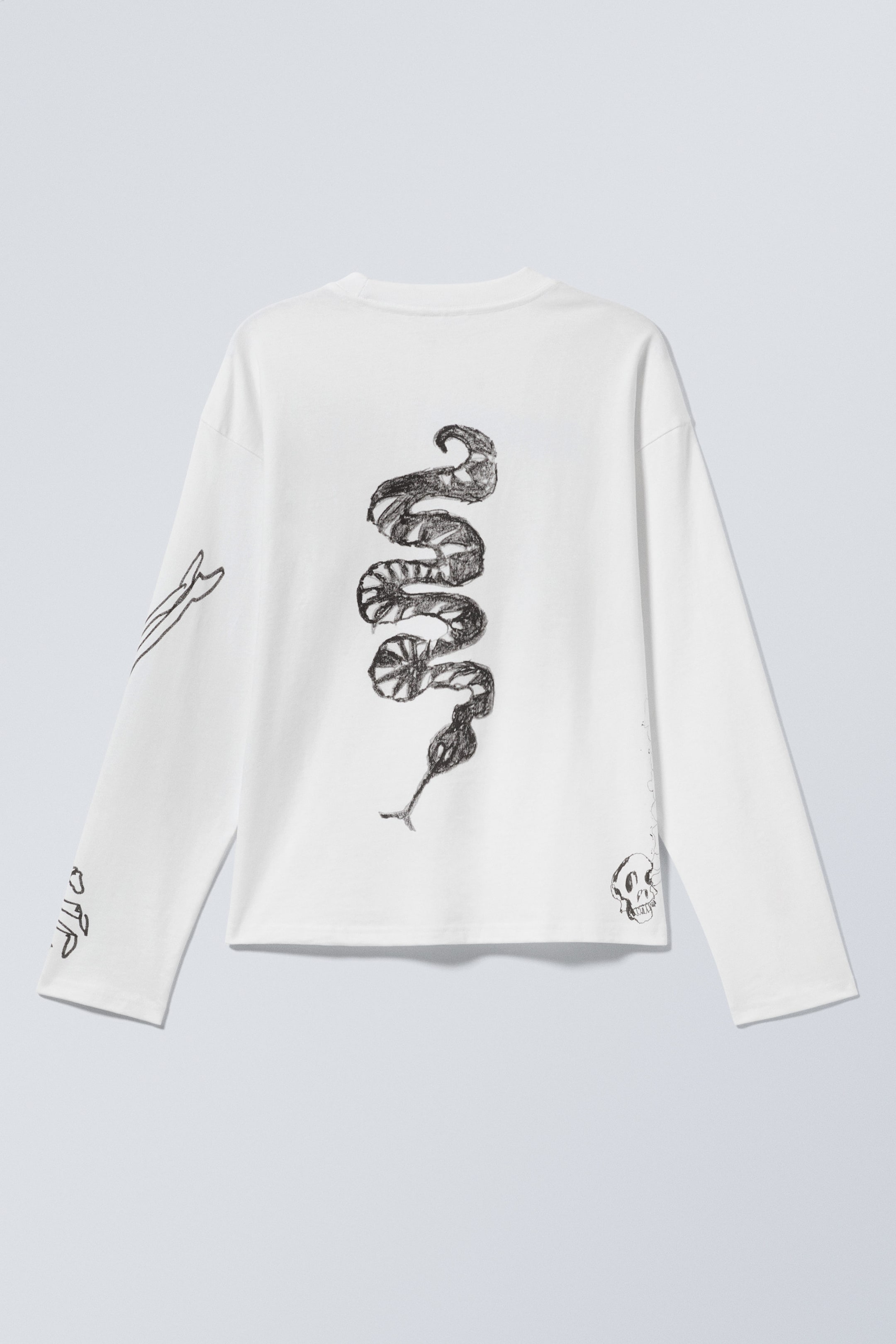 White - Skeleton Dreams - Great Boxy Graphic Long Sleeve T-shirt - 1