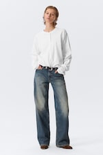 White - Boxy Long-Sleeved Henley T-shirt - 1