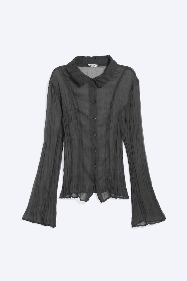 Camisa translúcida de corte evasé de manga larga - Gris oscuro/Blanco - 1