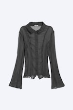Dark Grey - Sheer A-line Long-sleevd shirt - 4