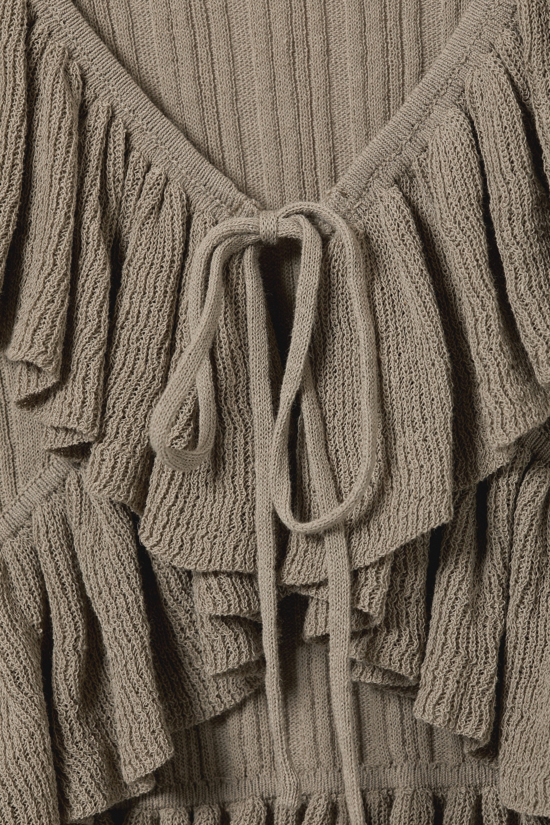 Dusty Khaki Green - YULIA B FRILLED KNITTED V-NECK CARDIGAN - 5