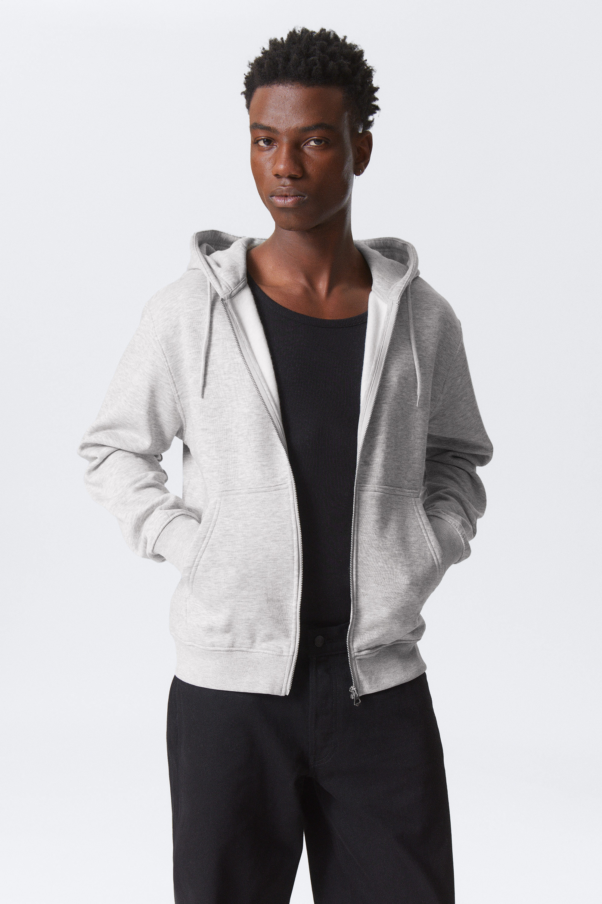 Grey - Standard Midweight Zip Hoodie - 1