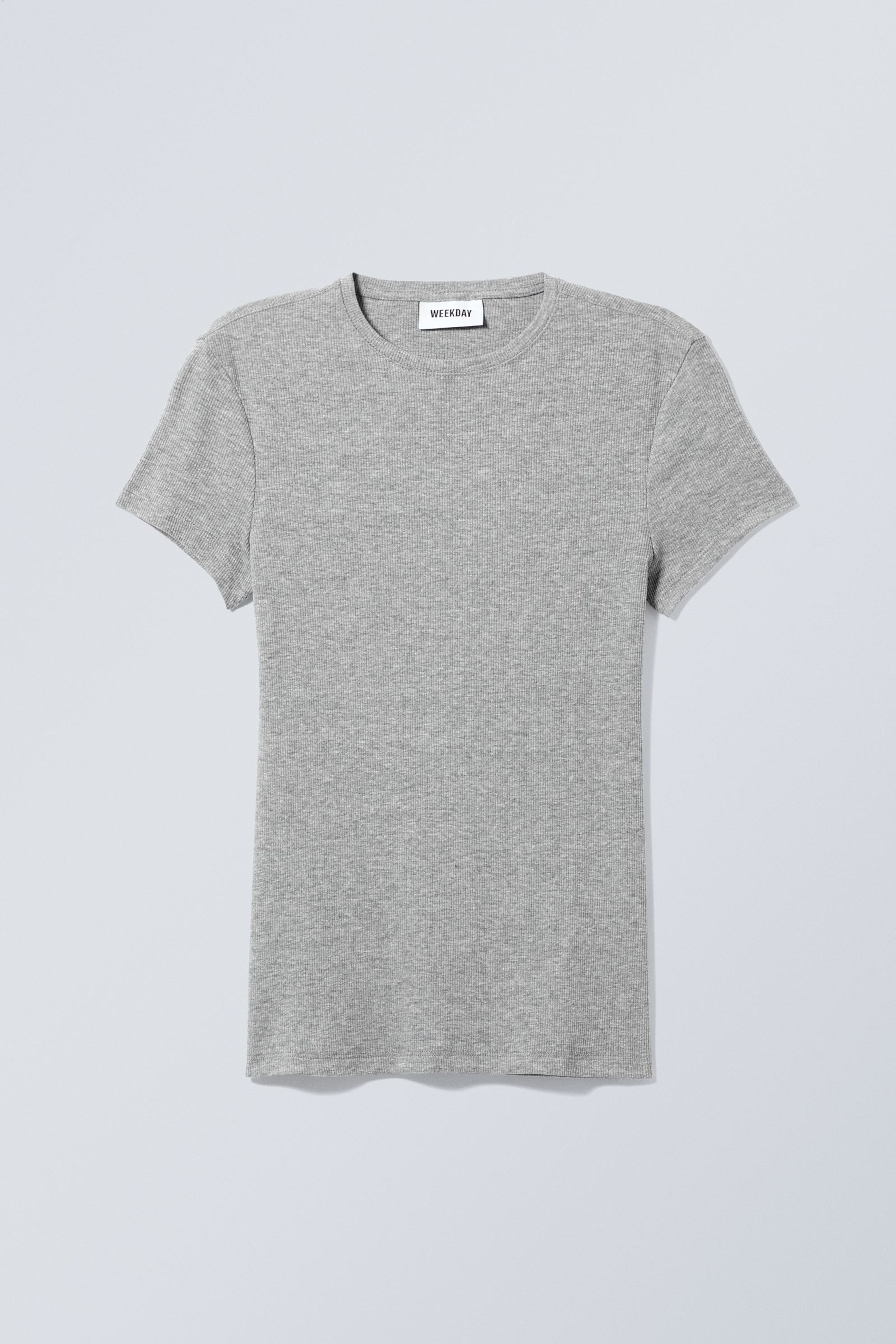 Grey Melange - Close Fitted Rib T-Shirt - 3