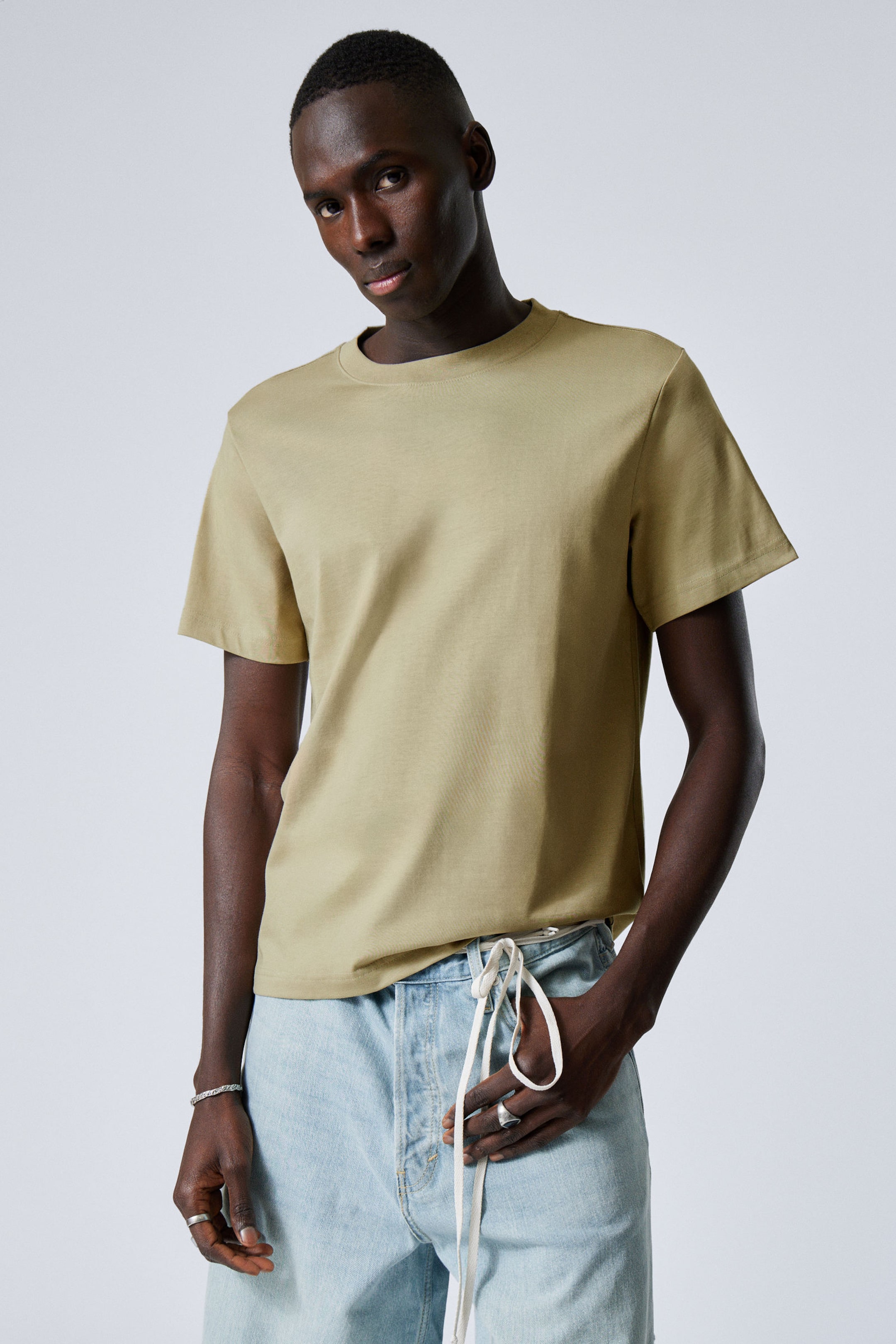 Light Khaki Green - Short Boxy Heavyweight T-shirt - 1